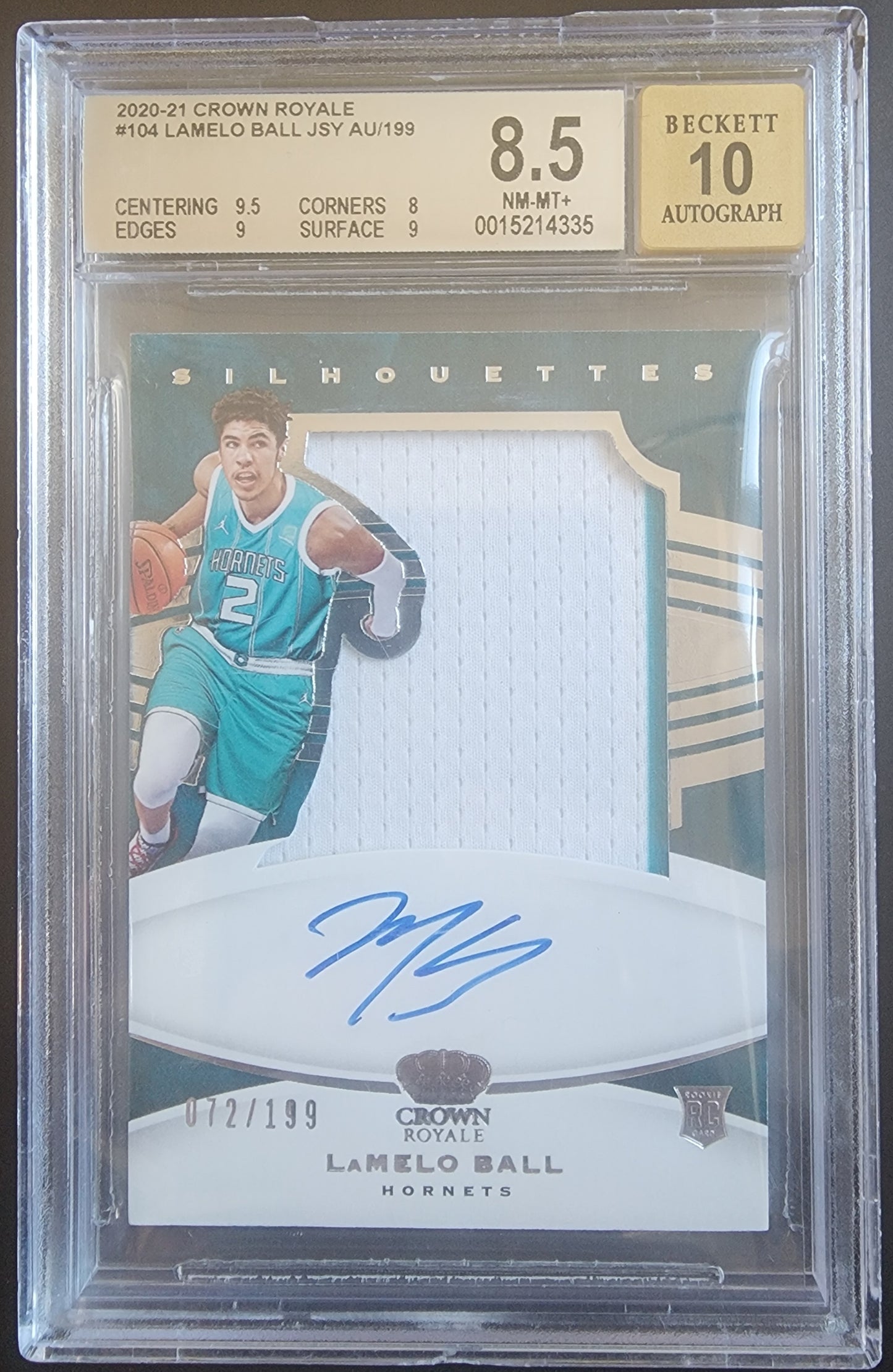 LaMelo Ball 2020 Crown Royale Jersey Auto #72/199 BGS 8.5 Auto 10