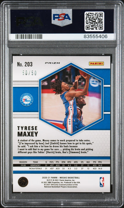 Tyrese Maxey 2020 Mosaic #203 Fast Break Purple #50/50 PSA 9 Mint