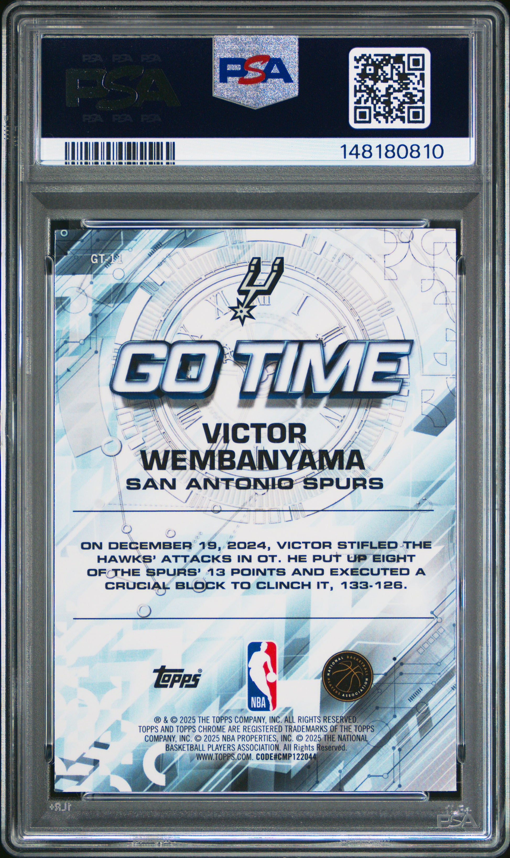 Victor Wembanyama 2025 Topps Chrome Go Time Aqua Refractor #95/199 PSA 9 Mint
