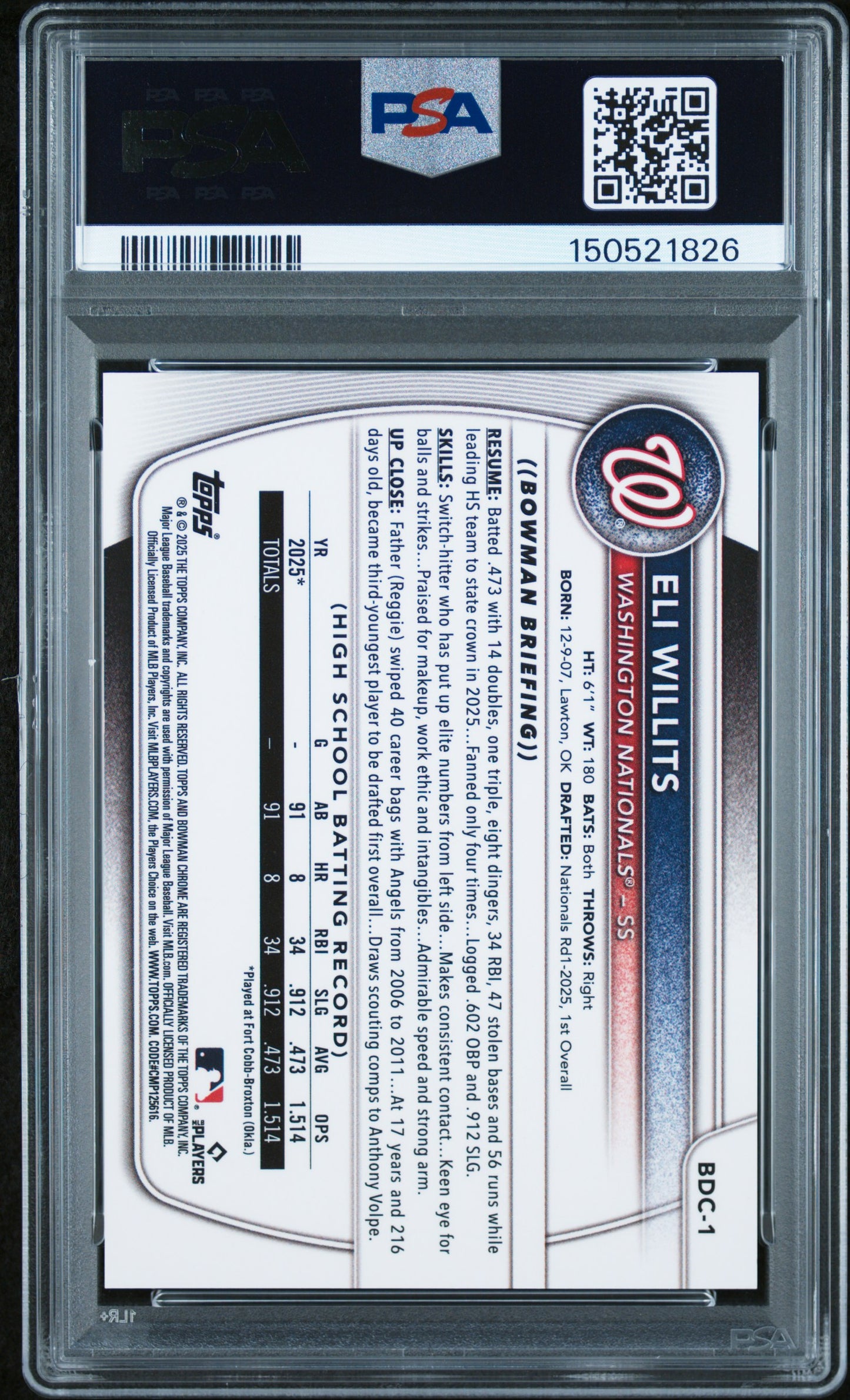 Eli Willits 2025 Bowman Draft Mega Box Gold Refractor #6/50 PSA 10 Gem Mint