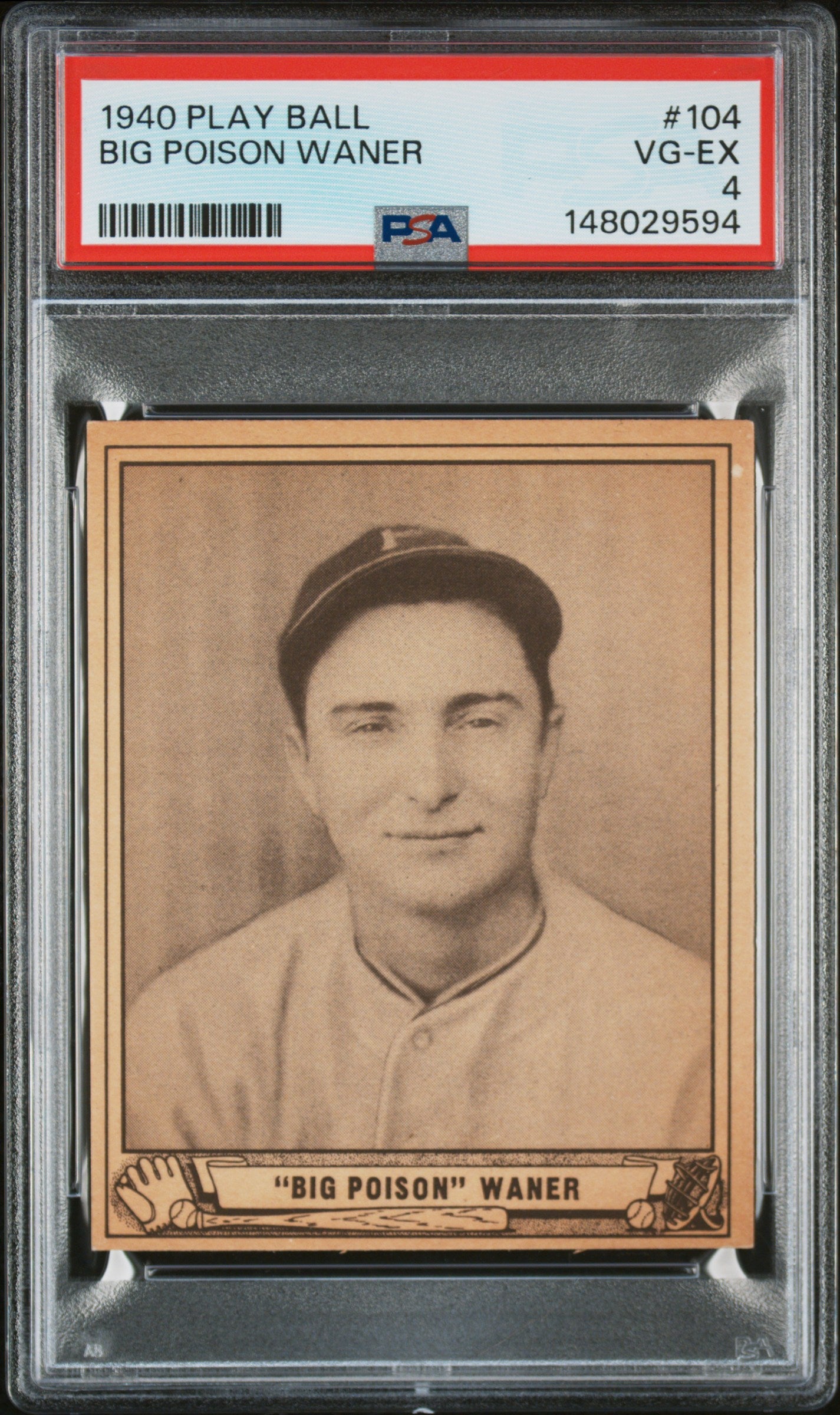 Big Poison Waner 1940 Play Ball #104 PSA 4 VG-EX