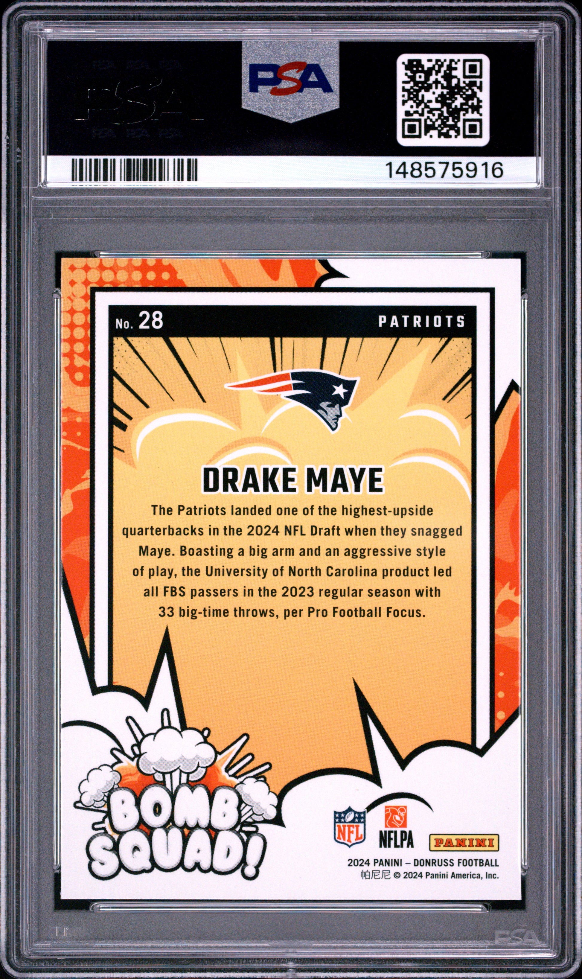 Drake Maye 2024 Donruss Bomb Squad PSA 10 Gem Mint 5916