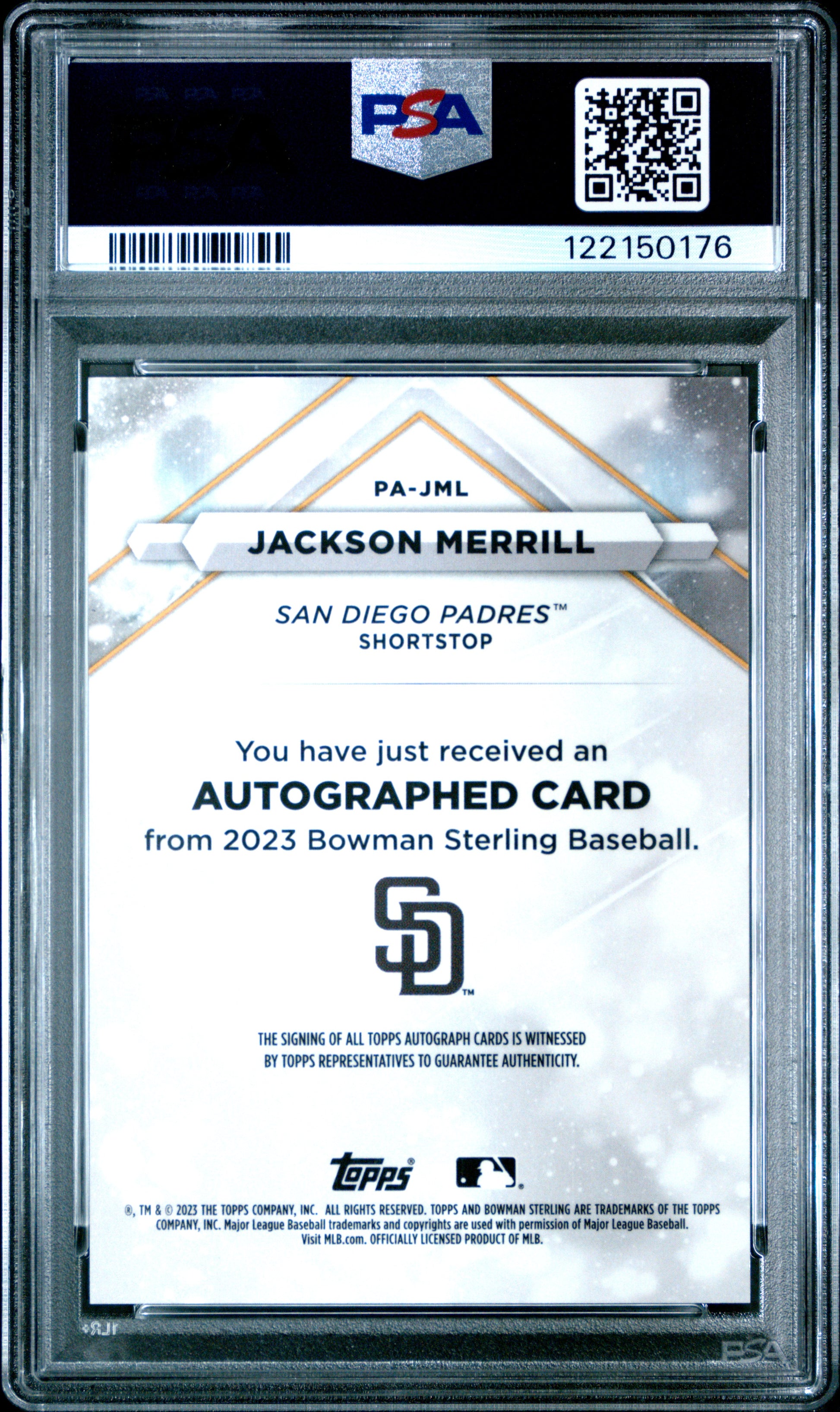 Jackson Merrill 2023 Bowman Sterling Auto PSA 10 Gem Mint