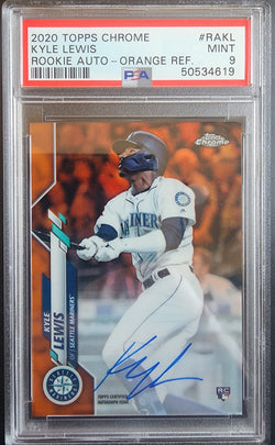 Kyle Lewis 2020 Topps Chrome Orange Refractor Auto #3/25 PSA 9 Mint