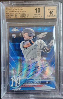 Gleyber Torres 2018 Topps Chrome Blue Wave Refractor Auto #121/150 BGS 10 Pristine Auto 10