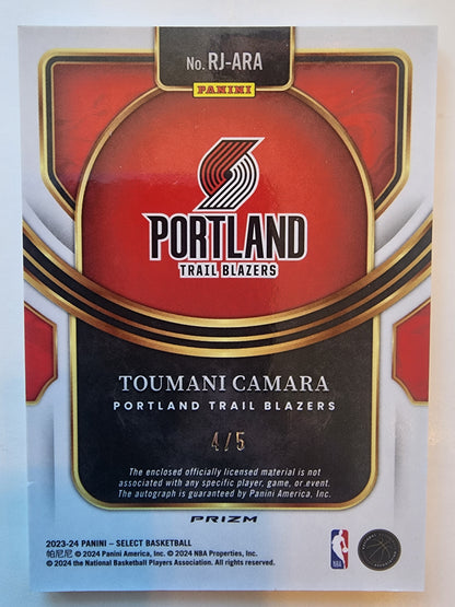 Toumani Camara 2023 Panini Select Green Prizm Patch Auto #4/5