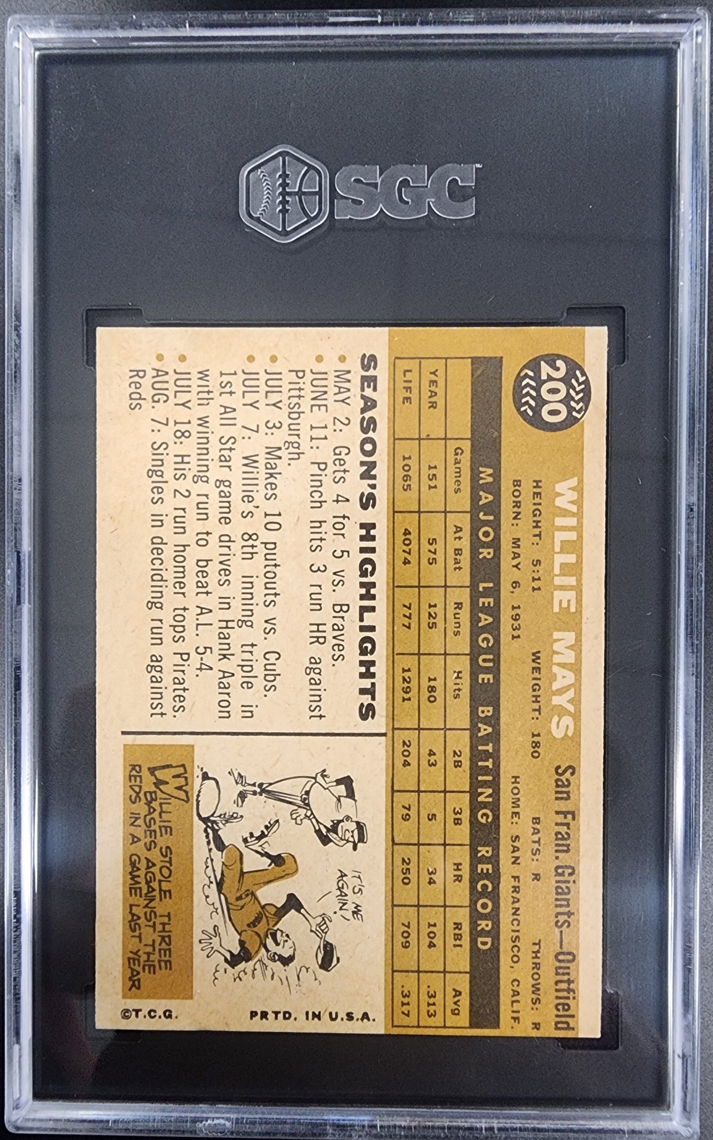 Willie Mays 1960 Topps #200 SGC 4.5 VG-EX+