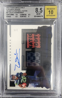 Zach Charbonnet 2023 Panini Impeccable Helmet Football Auto #2/5 BGS 8.5 Auto 10