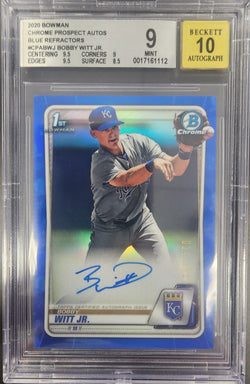 Bobby Witt Jr. 2020 Bowman Chrome Blue Refractor Auto #24/250 BGS 9 Auto 10