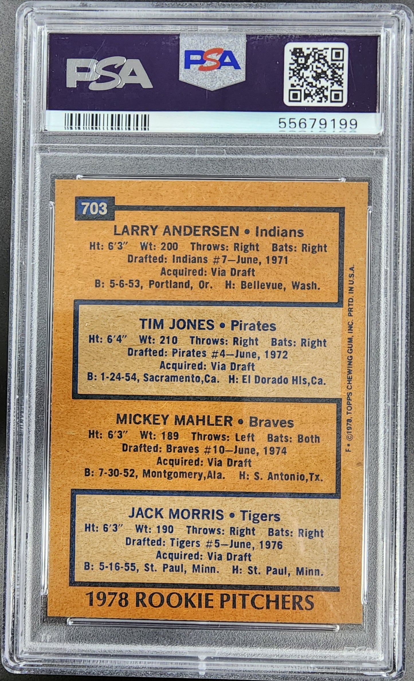 Jack Morris 1978 Topps #703 PSA 8 NM-MINT