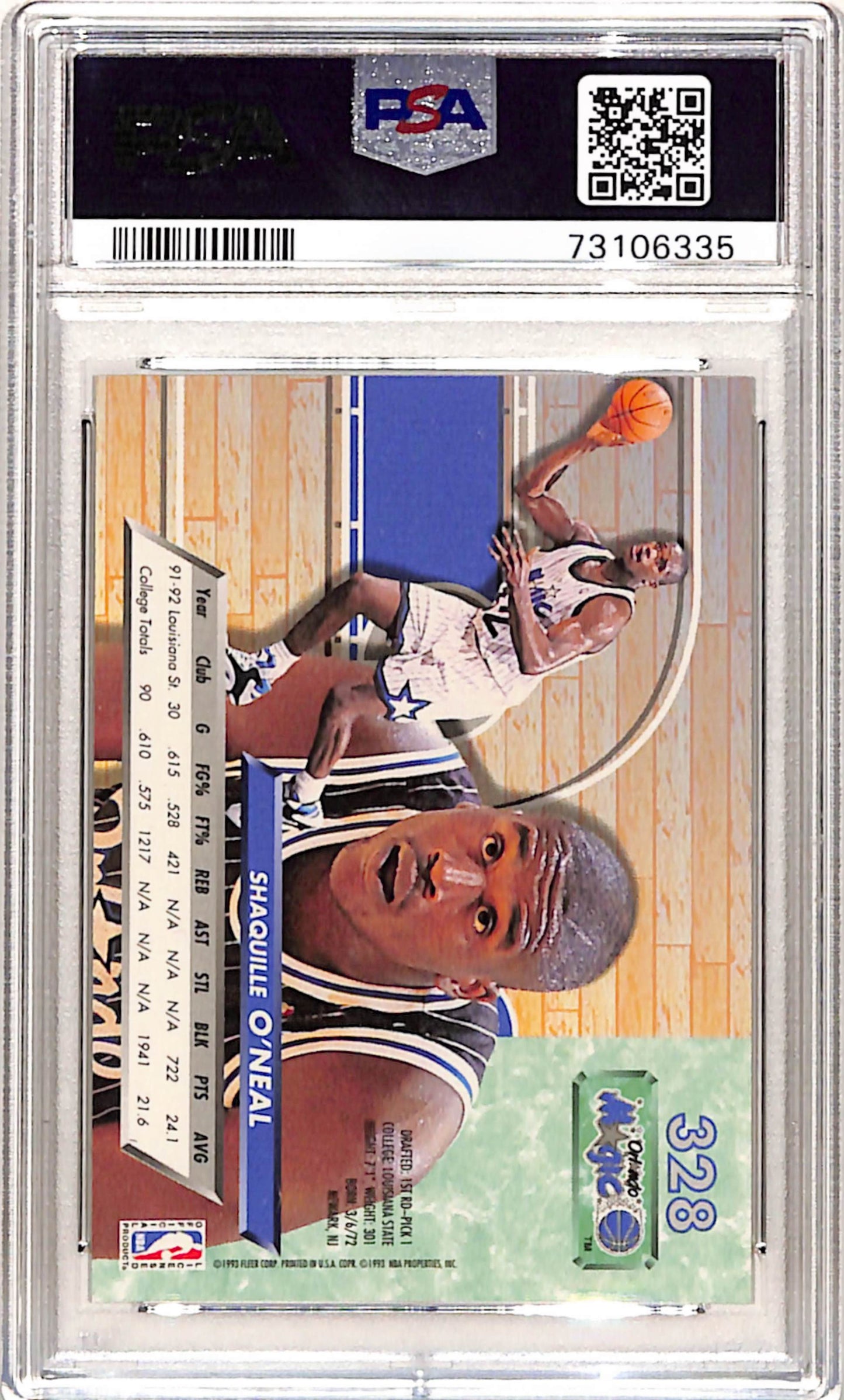 Shaquille O'Neal 1992 Fleer Ultra Rookie #328 PSA 10 Gem Mint