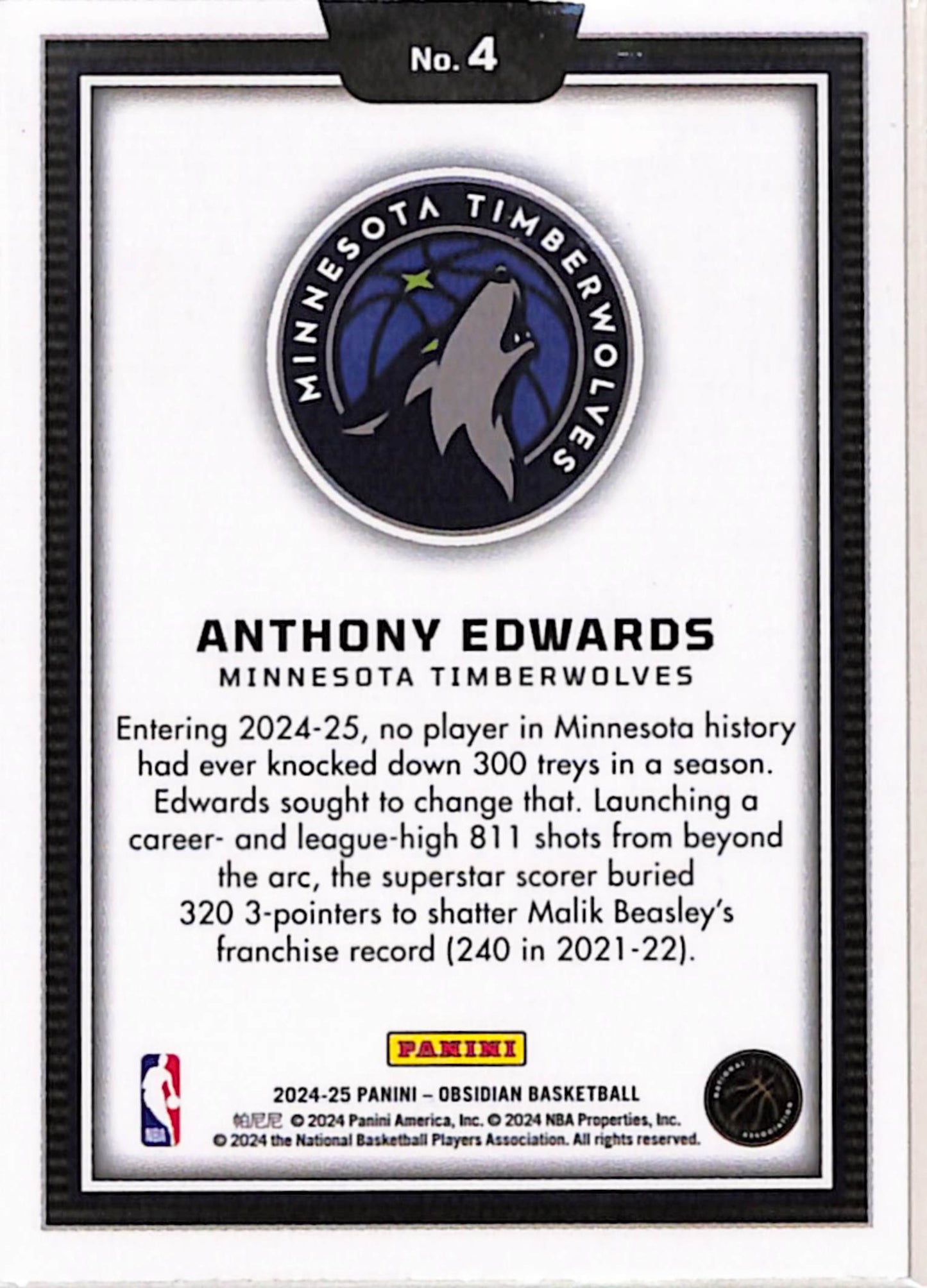 Anthony Edwards 2024 Panini Obsidan Black Color Blast #4
