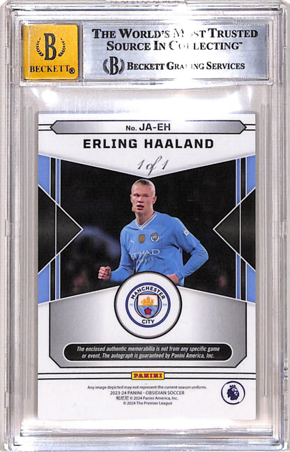 Erling Haaland 2023 Panini Obsidian Electric Etch 1/1 Patch BGS 6 Auto 10