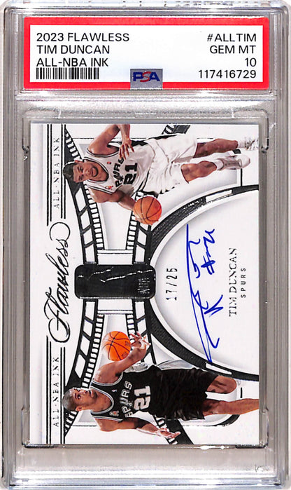 Tim Duncan 2023 Panini Flawless All-NBA Ink Auto #17/25 PSA 10 Gem Mint
