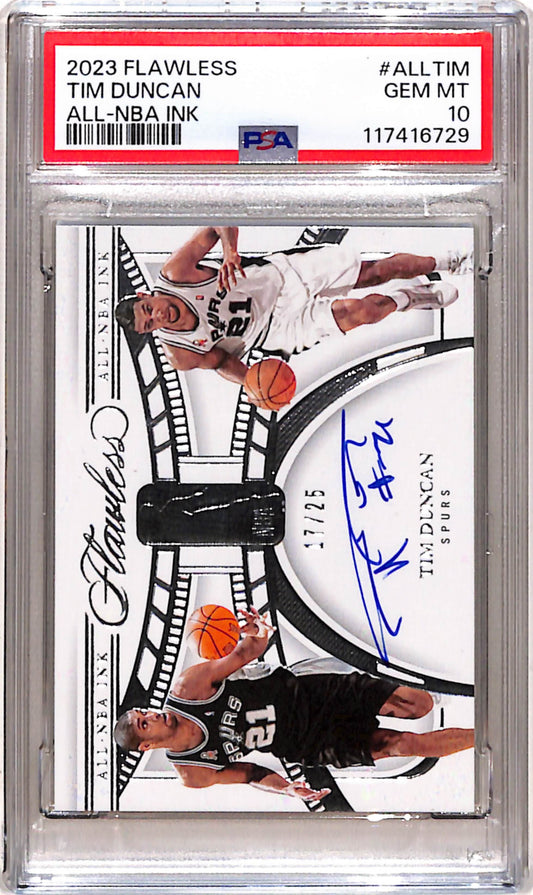 Tim Duncan 2023 Panini Flawless All-NBA Ink Auto #17/25 PSA 10 Gem Mint
