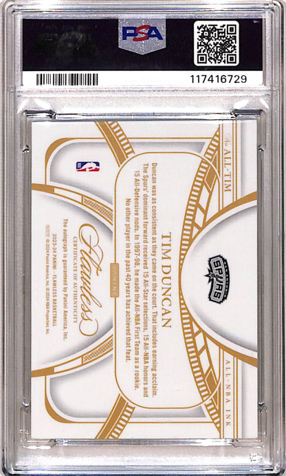 Tim Duncan 2023 Panini Flawless All-NBA Ink Auto #17/25 PSA 10 Gem Mint