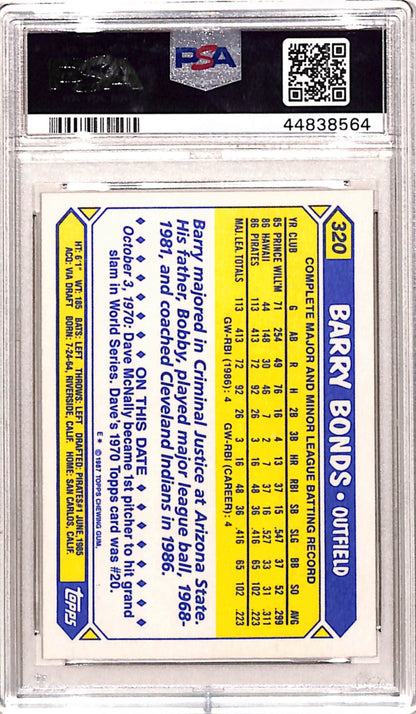 Barry Bonds 1987 Topps Tiffany Rookie #320 PSA 10 Gem Mint
