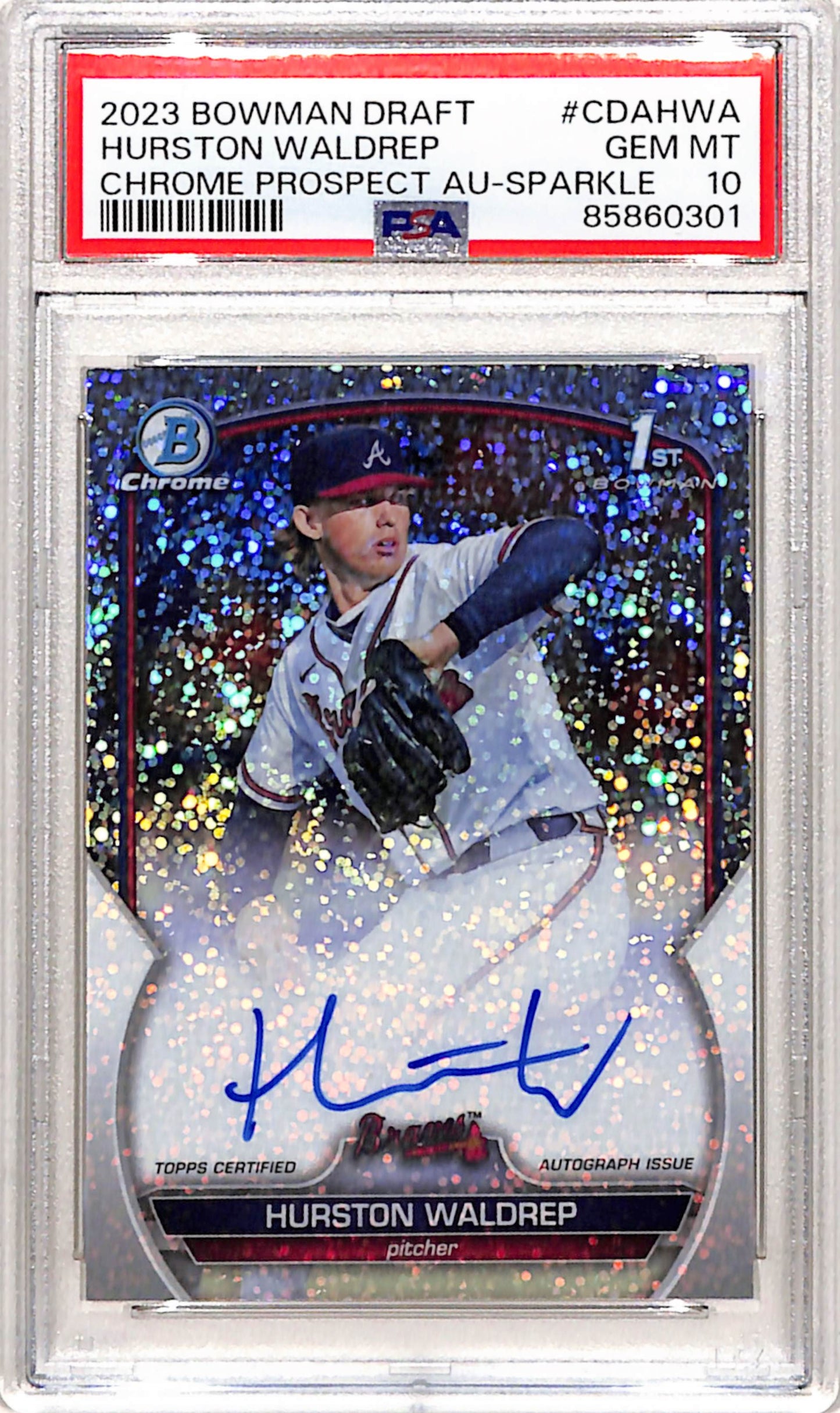 Hurston Waldrep 2023 Bowman Chrome Draft Sparkle Refractor Auto #33/71 PSA 10 Gem Mint