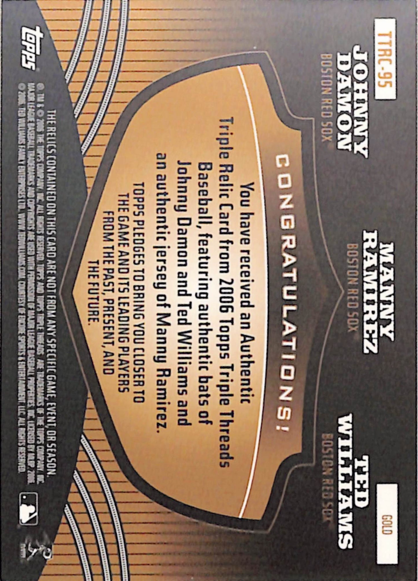 Ted Williams + Ramirez + Damon 2006 Topps Triple Threads Gold Relic #3/9
