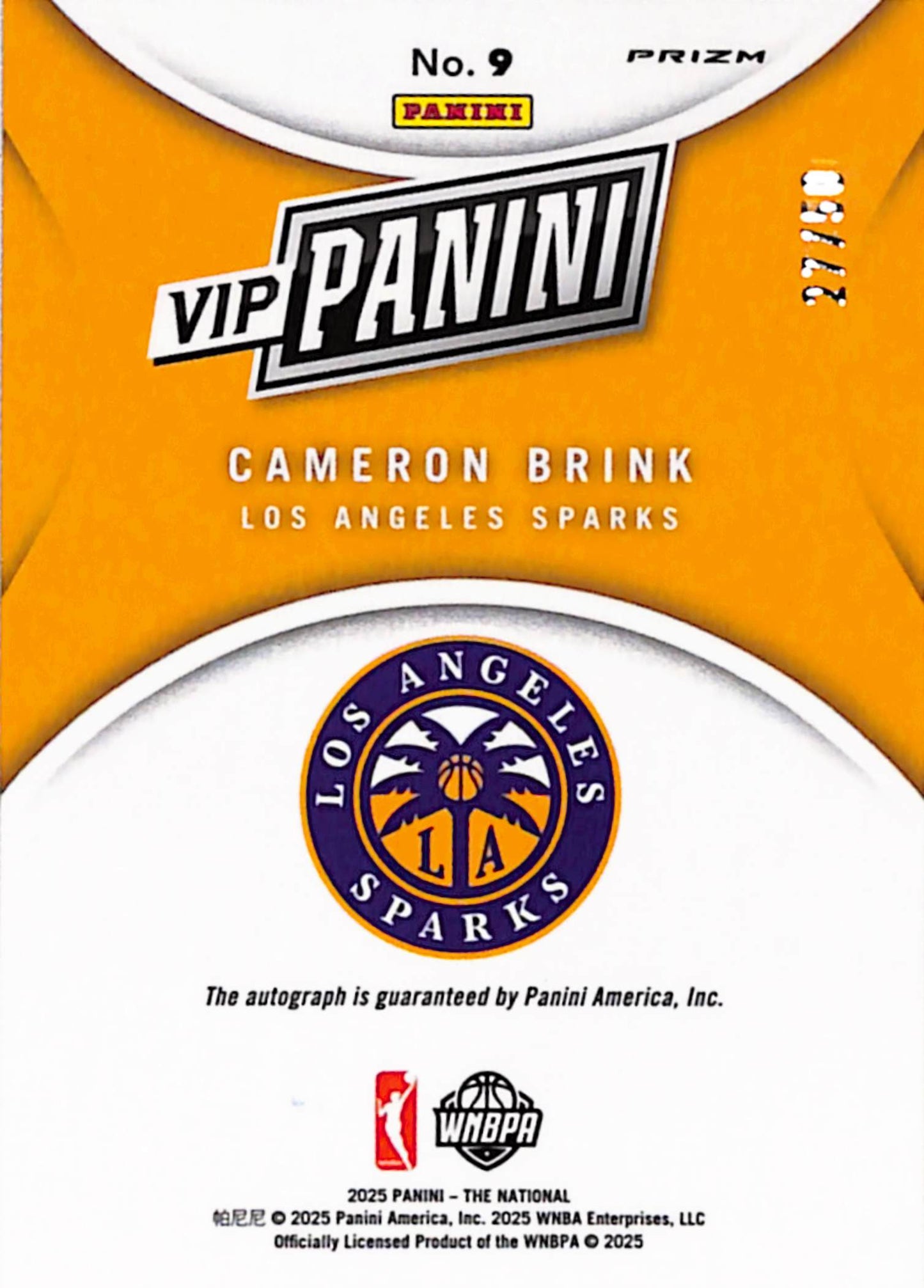 Cameron Brink 2025 Panini National VIP Wave Auto #27/50