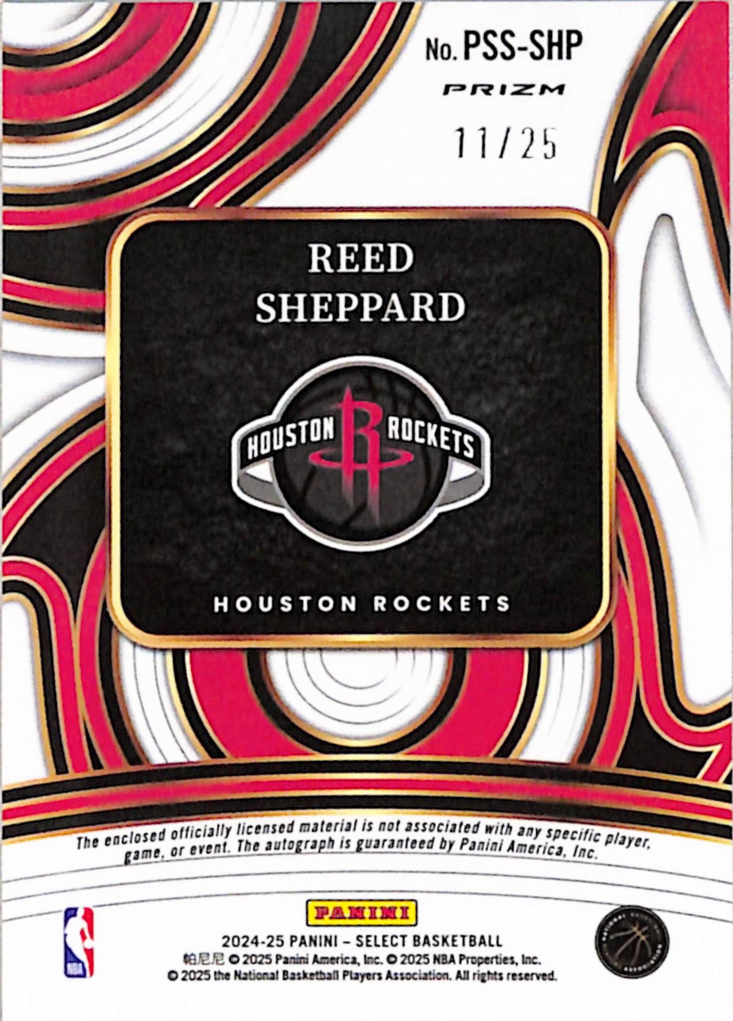 Reed Sheppard 2024 Panini Select Rookie Patch Auto #11/25