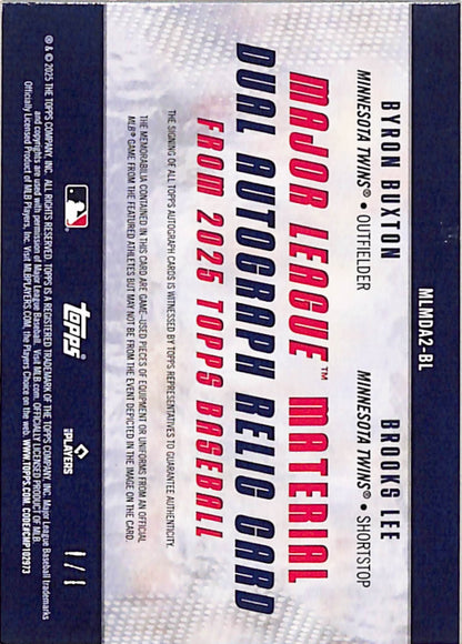 Byron Buxton + Brooks Lee 2025 Topps Dual Relic Auto #1/1