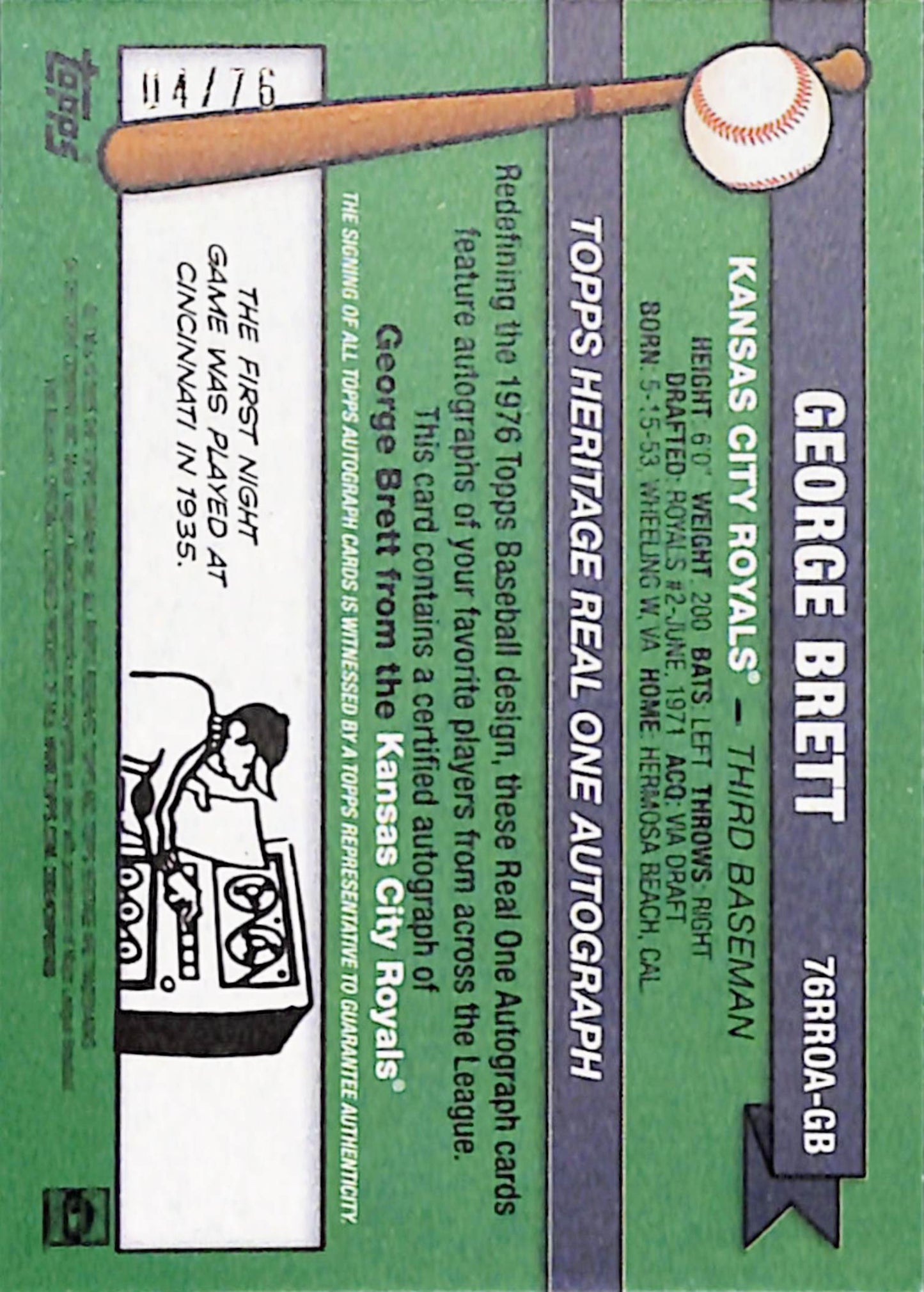 George Brett 2025 Topps Heritage Real One Redefined Auto #4/76