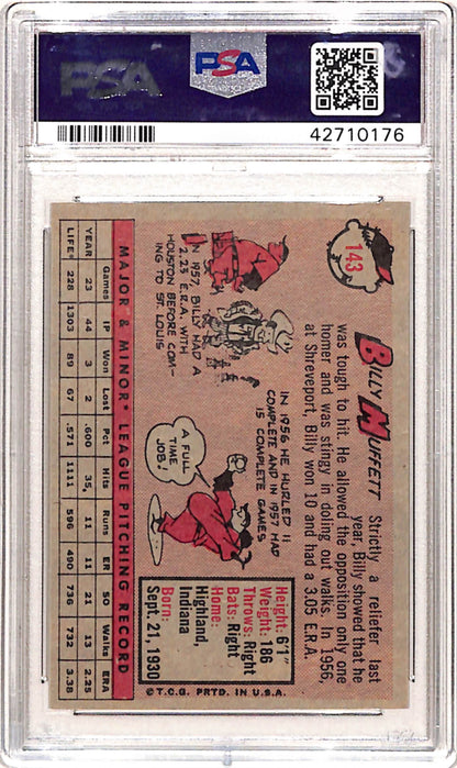 Billy Muffett 1958 Topps #143 PSA 9 Mint