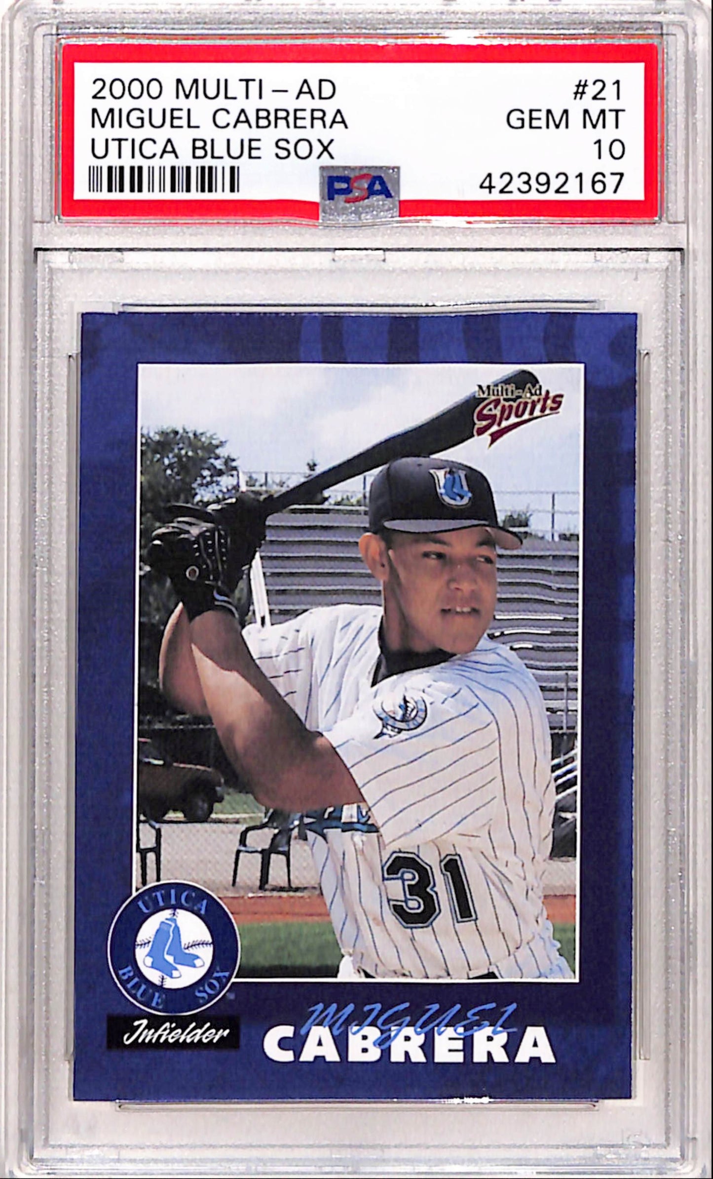 Miguel Cabrera 2000 Multi-Ad Utica Blue Sox #21 PSA 10 Gem Mint
