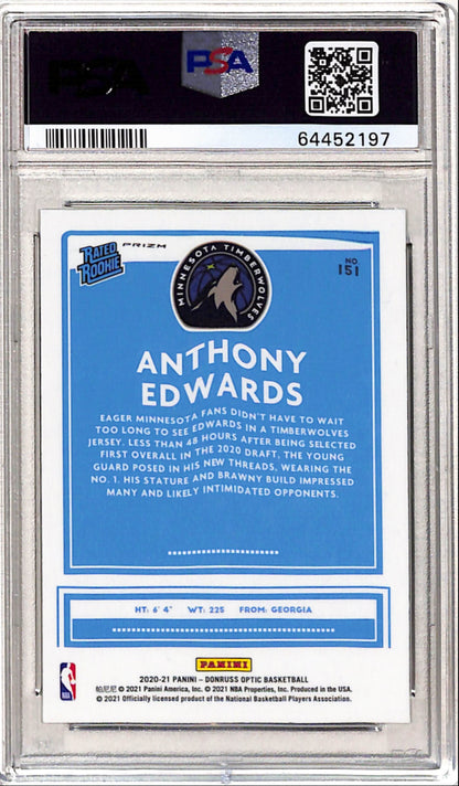 Anthony Edwards 2020 Donruss Optic Rookie #151 Fanatics Box Set PSA 10 Gem Mint