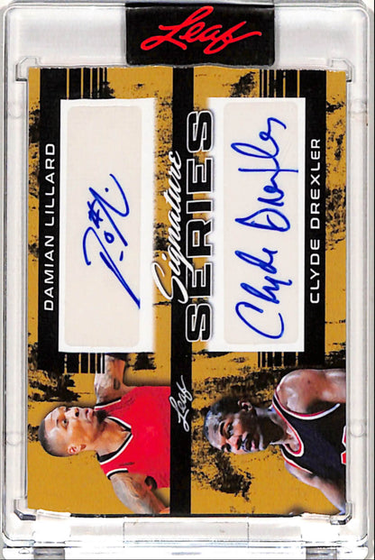 Damian Lillard + Clyde Drexler 2023 Leaf Signature Series Gold #1/1
