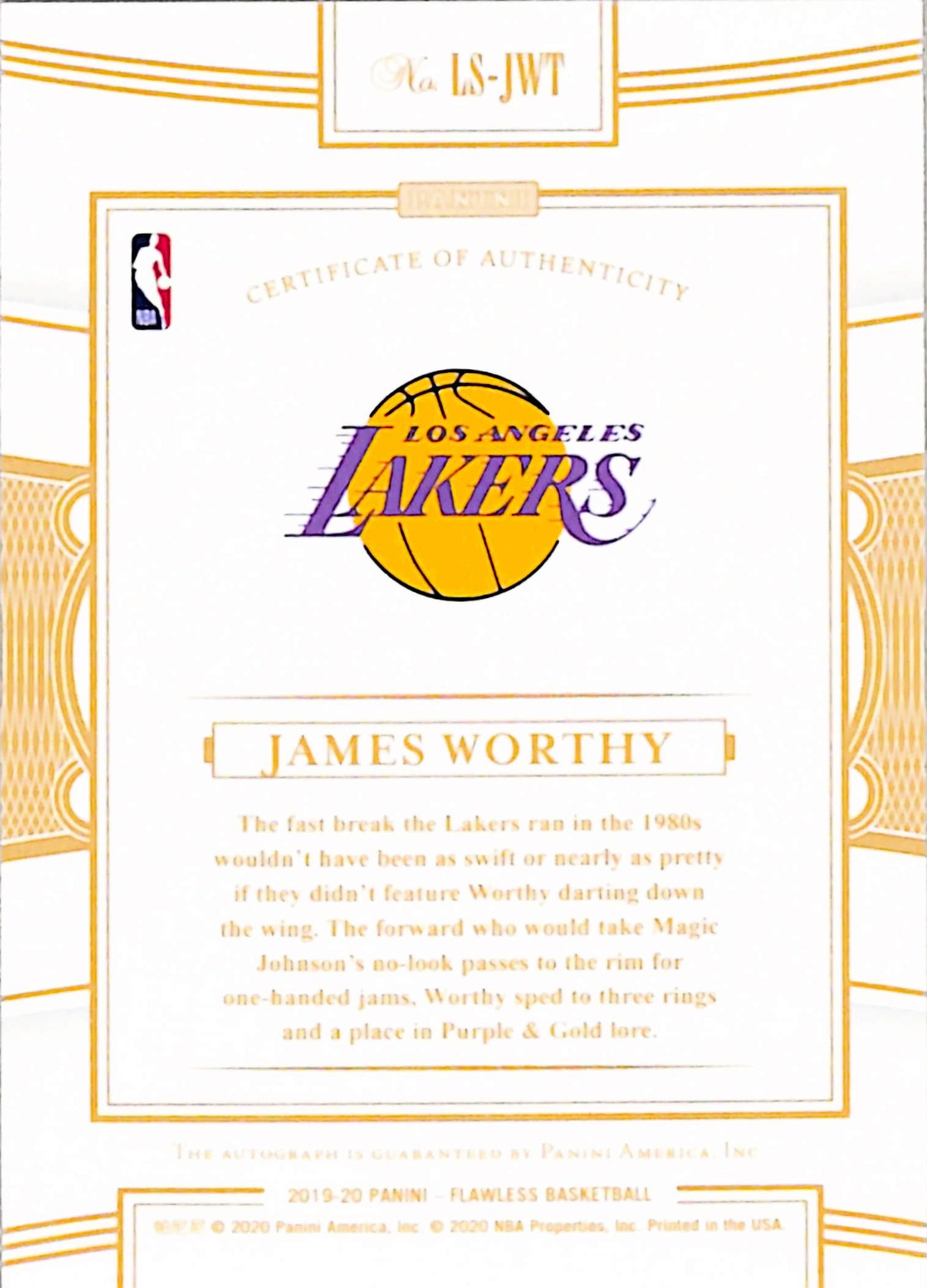 James Worthy 2019 Panini Flawless Legendary Scripts Auto #23/25