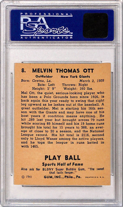 Mel Ott 1941 Play Ball #8 PSA 8 Nm-Mint