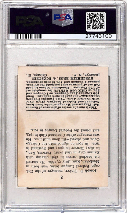 Joe Tinker 1915 Cracker Jack #3 PSA 3 Very Good