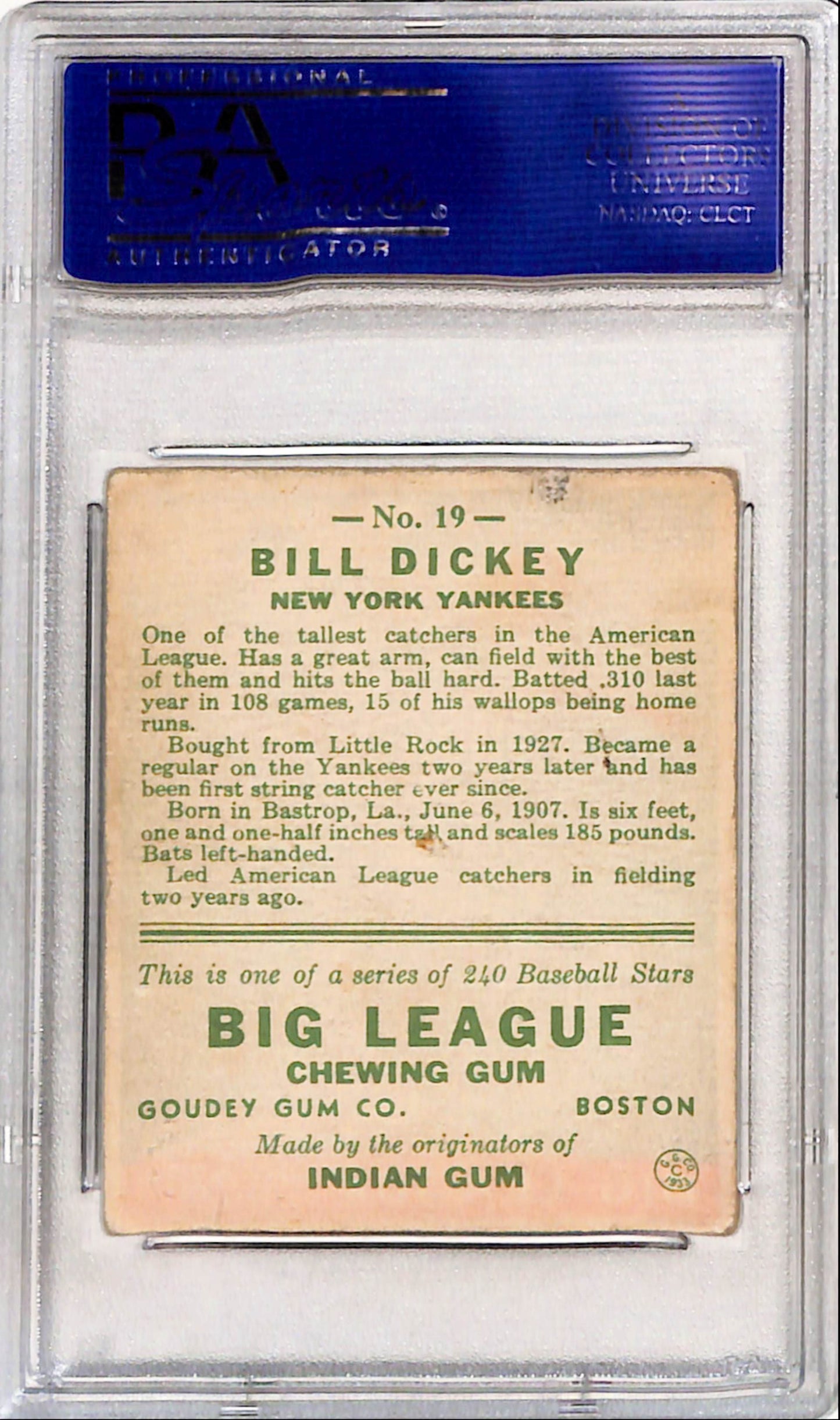 Bill Dickey 1933 Goudey #19 PSA 4 VG-EX