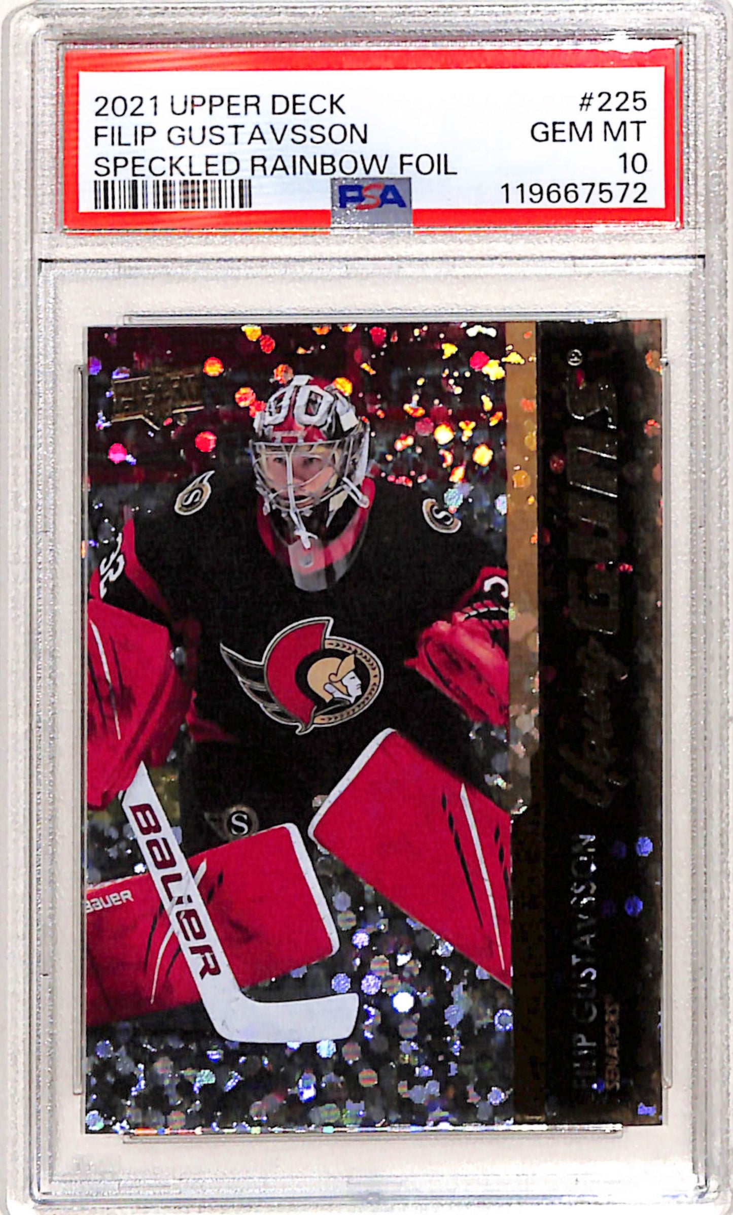 Filip Gustavsson 2021 Upper Deck Speckled Rainbow Foil #225 PSA 10 Gem Mint 7572