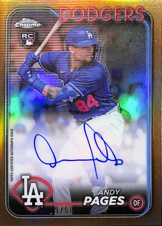Andy Pages 2024 Topps Chrome Rookie Auto Gold Refractor #29/50