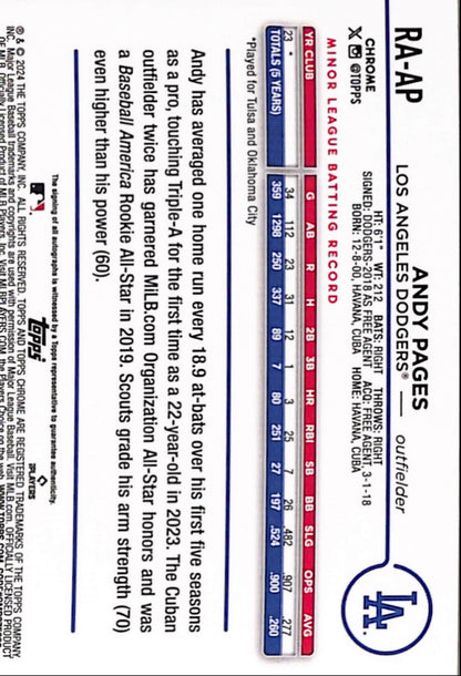 Andy Pages 2024 Topps Chrome Rookie Auto Gold Refractor #29/50