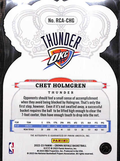 Chet Holmgren 2022 Panini Crown Royale Die-Cut Auto Rookie #8/49
