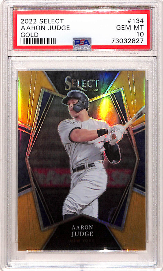 Aaron Judge 2022 Panini Select #134 Gold Prizm #10/10 PSA 10 Gem Mint