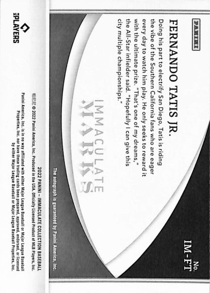 Fernando Tatis Jr. 2022 Panini Immaculate Marks Gold Auto #2/10