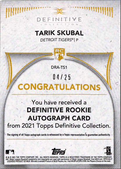 Tarik Skubal 2021 Topps Definitive Green Rookie Auto #4/25
