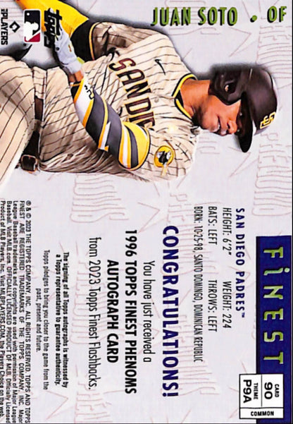 Juan Soto 2023 Topps Finest Flashbacks 1986 Yellow Auto #9/75