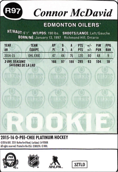 Connor McDavid 2015 Upper Deck OPC Platinum Retro Rookie #R97