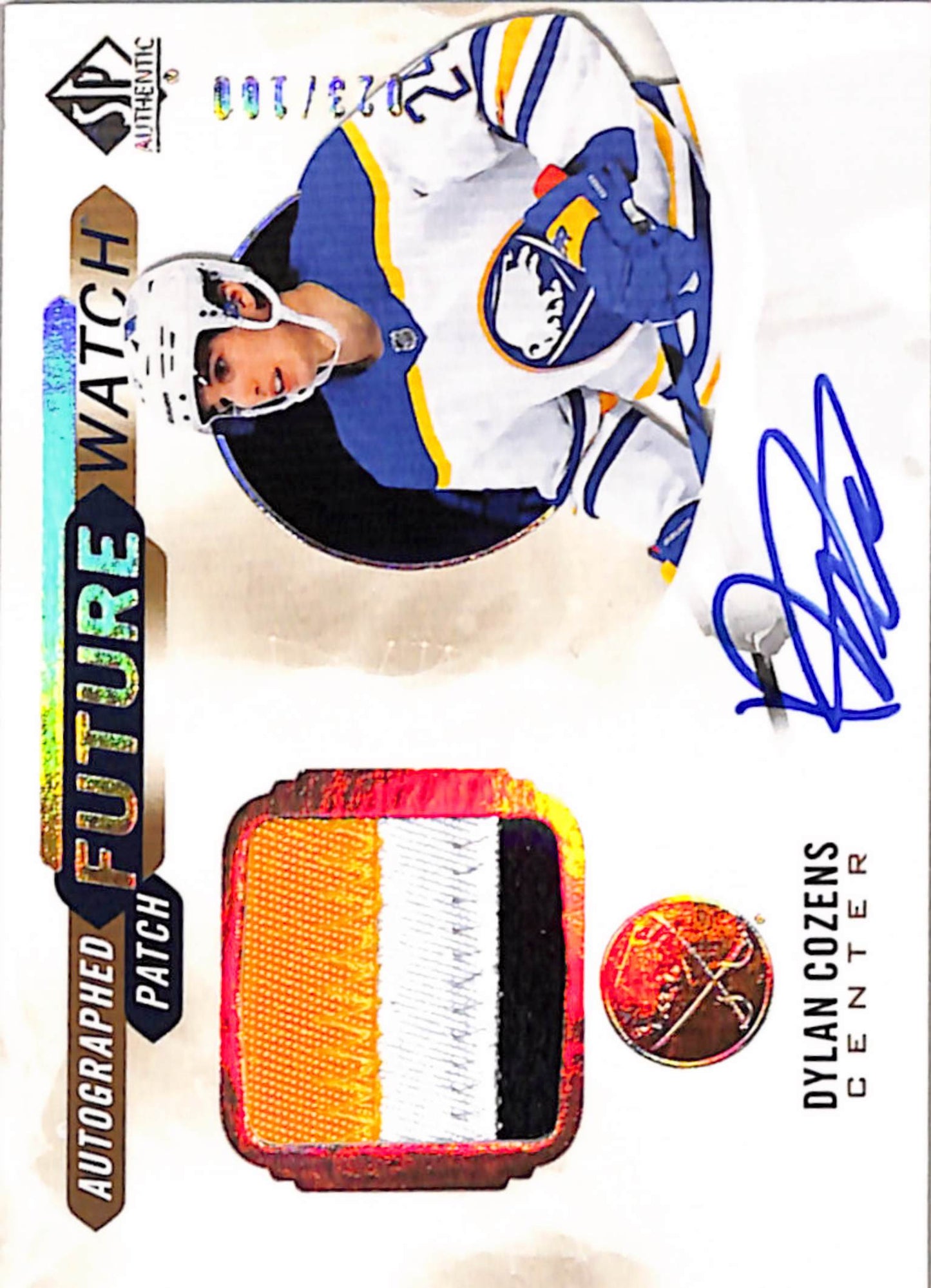 Dylan Cozens 2020 Upper Deck SP Authentic Future Watch Auto Patch #23/100