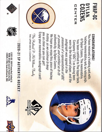 Dylan Cozens 2020 Upper Deck SP Authentic Future Watch Auto Patch #23/100