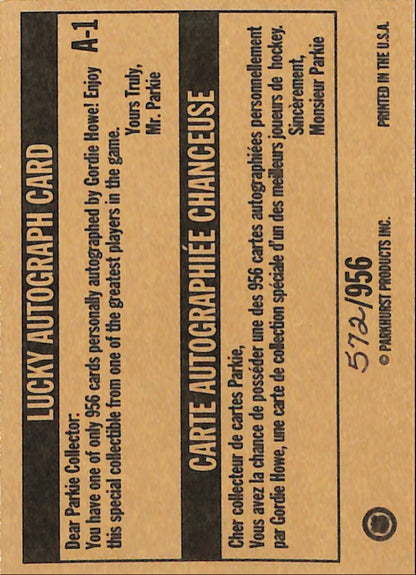 Gordie Howe 1991 Parkhurst Missing Link Lucky Autograph #572/956