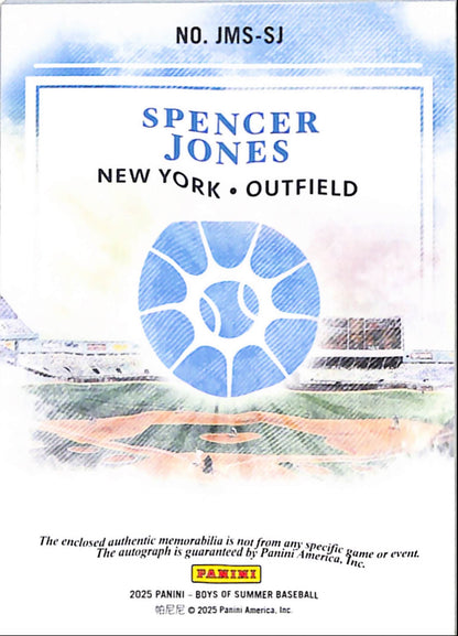 Spencer Jones 2025 Panini Boys of Summer Patch Auto #7/49