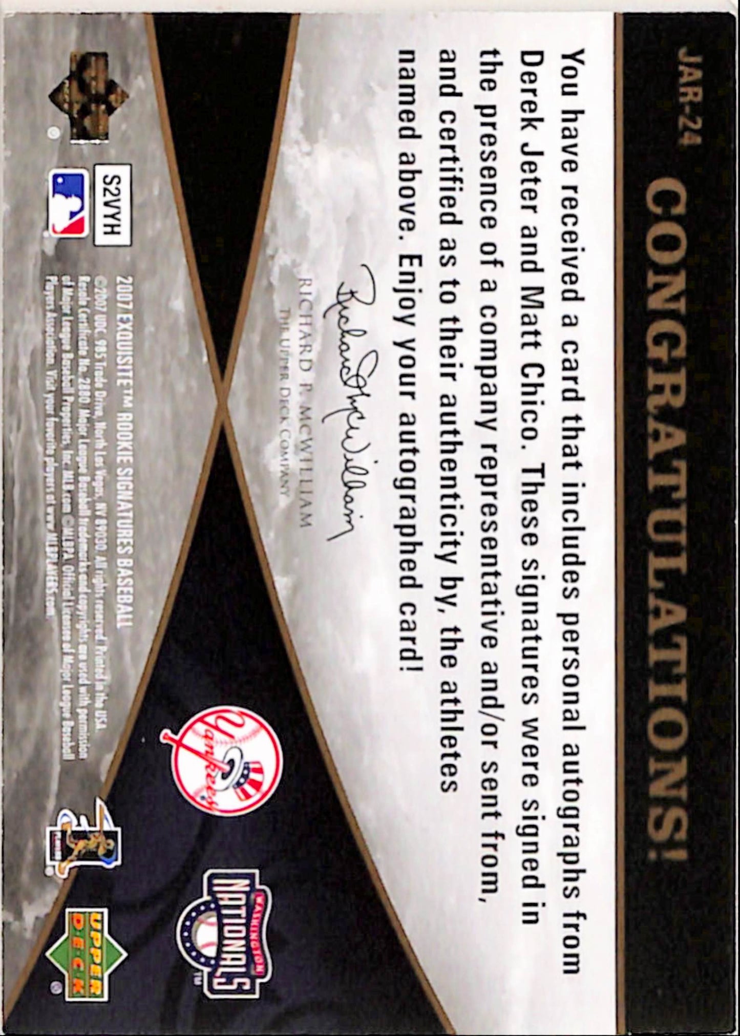Derek Jeter + Matt Chico 2007 Upper Deck Exquisite Rookie Signatures Dual #1/2