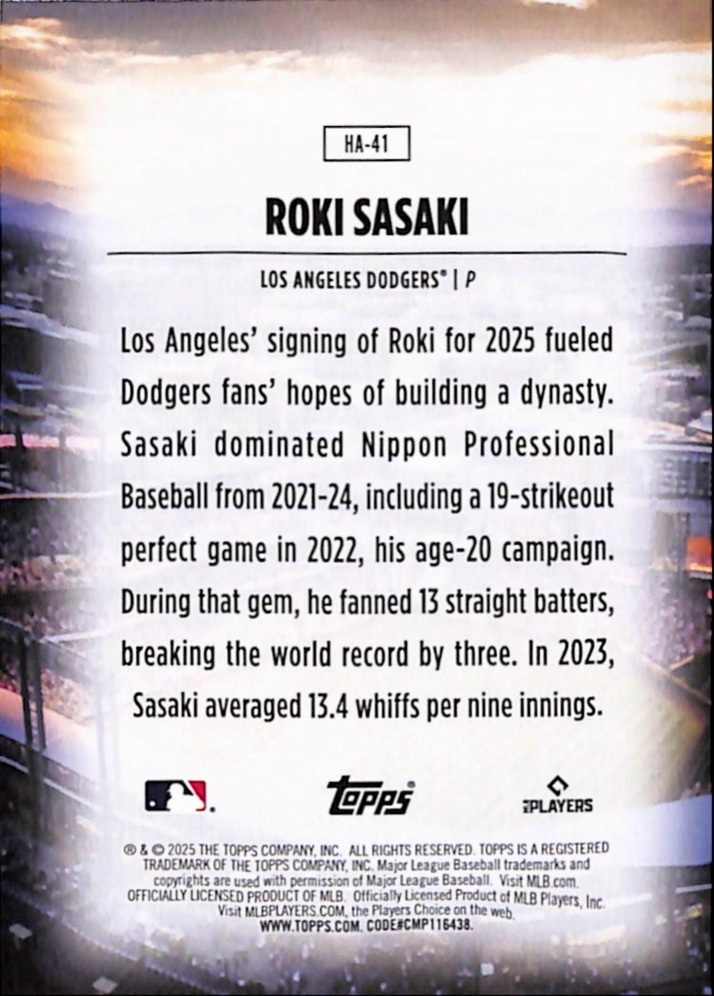 Roki Sasaki 2025 Topps Home Field Advantage Rookie